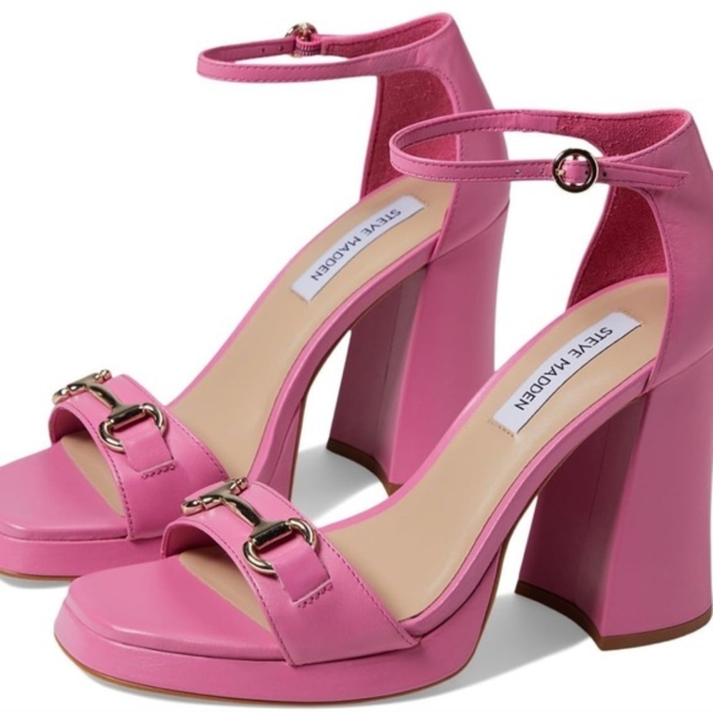 Steve Madden leather horsebit platform pink chunky square toe heels size 8.5 new